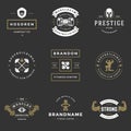 Fitness center and sport gym logos and badges design set vector illustration retro typographic labels with equipment Royalty Free Stock Photo