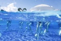 Fitness class aqua aerobics on  bikes in swimming pool Royalty Free Stock Photo