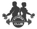 Fitness Club Emblem with Bodybuilders and Barbell