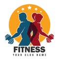 Fitness club emblem with training bodybuilders Royalty Free Stock Photo