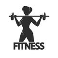 Fitness Club Emblem with Woman Holds Barbell