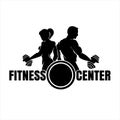 Fitness club logo or emblem with woman and man silhouettes. Royalty Free Stock Photo