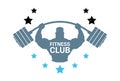 Fitness Club Logo With Silhouette Athletic Man Hold Barbell On White Background Emblem Of Modern Gym Royalty Free Stock Photo