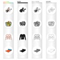 Fitness coach, fruit salad, male torso, gymnastic mat. Fitness set collection icons in cartoon black monochrome outline