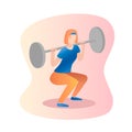 Fitness concept illustration of woman. Barbell Squat women . Flat design.