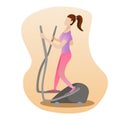 Fitness concept illustration of woman running on elliptical machine. Royalty Free Stock Photo