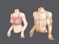 Fitness concept man and woman body firm powerful sport strong shape realistic vector illustration