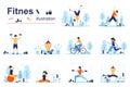 Fitness concept scenes seo with tiny people in flat design