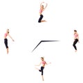 Fitness concept with the sporty woman on a white background on the clock.