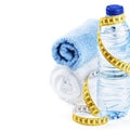 Fitness concept with water bottle and towels Royalty Free Stock Photo