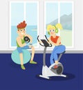 Fitness couple exercising in the gym vector illustration in cartoon style