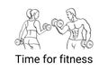 Fitness couple and fitness club concept with strength health and beauty symbols flat vector illustration Royalty Free Stock Photo