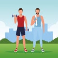 Fitness couple mens doing exercise