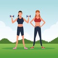 Fitness couple women doing exercise