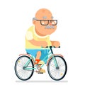 Fitness cycling Grandfather Adult Healthy Activitie Ride Bicycle Old Age Man Character Cartoon Flat Design Vector