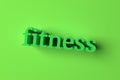 Fitness, 3D rendering. Typography, CGI, keywords for design texture, background.