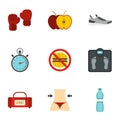 Fitness and diet icons set, flat style Royalty Free Stock Photo