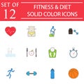 Fitness and diet solid icon set, Healthy life Royalty Free Stock Photo