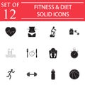 Fitness and diet solid icon set, Healthy life Royalty Free Stock Photo