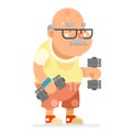 Fitness Dumbbells Exercises Grandfather Adult Healthy Activities Old Age Man Character Cartoon Flat Design Vector Royalty Free Stock Photo