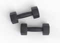 Fitness dumbbells pair. Two black color rubber or plastic coated dumbbell weights isolated on white background Royalty Free Stock Photo