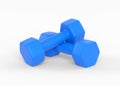 Fitness dumbbells pair. Two blue color rubber or plastic coated dumbbell weights isolated on white background Royalty Free Stock Photo
