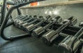 Fitness dumbbells shine chrome for fitness and professional sport of the mlod and strong RUSSIA, MOSCOW - AUG 23, 2020