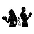 Fitness. Dumbbells. Silhouette. Woman and man in training. Logo. Sport. GYM. Bodybuilding Royalty Free Stock Photo