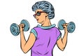 Fitness dumbbells sport activity Woman grandmother pensioner elderly lady Royalty Free Stock Photo