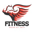 Fitness Emblem with Bodybuilder Hand. Vector illustration