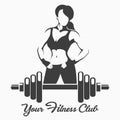 Fitness Emblem with Posing Sporty Woman