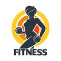 Fitness Gym Logo with Training Woman Silhouette