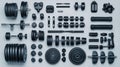 Gym Equipment Flat Lay Dumbbells, Barbells, Weight Plates Accessories Royalty Free Stock Photo