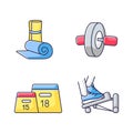 Fitness equipment RGB color icons set