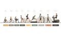 Fitness evolution timeline: Cardio progression, workout milestones, personal training in vector art Royalty Free Stock Photo