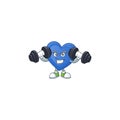 Fitness exercise blue love mascot icon with barbells