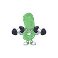 Fitness exercise enterobacteriaceae cartoon character using barbells