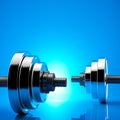 Fitness exercise equipment dumbbell weights on blue background. Royalty Free Stock Photo