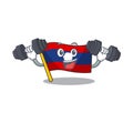 Fitness exercise flag laos cartoon character holding barbells