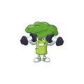 Fitness exercise green broccoli mascot icon with barbells