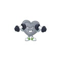 Fitness exercise grey love mascot icon with barbells