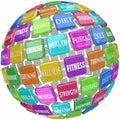 Fitness Exercise Physical Health Words Globe Ball