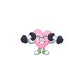 Fitness exercise pink love mascot icon with barbells