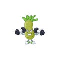 Fitness exercise wasabi mascot icon with barbells