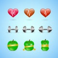 Fitness exercises progress icons set