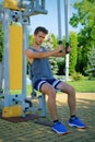 Fitness, exercising boy at the gym, outdoors Royalty Free Stock Photo