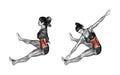 Fitness exercising. Rotation spins to the slopes of sitting. Female Royalty Free Stock Photo