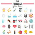 Fitness flat icon set, sport symbols collection, Royalty Free Stock Photo
