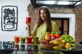 Fitness Food, Nutrition. Healthy Eating Woman Drinking Smoothie Royalty Free Stock Photo