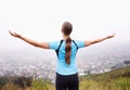 Fitness, freedom and sports with runner woman outdoor in mountains for cardio training or workout. Exercise, nature and Royalty Free Stock Photo